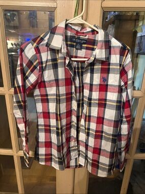 U.S. Polo Assn. Red, White and Navy Plaid Button-Down Shirt, Wonder Nation pants
